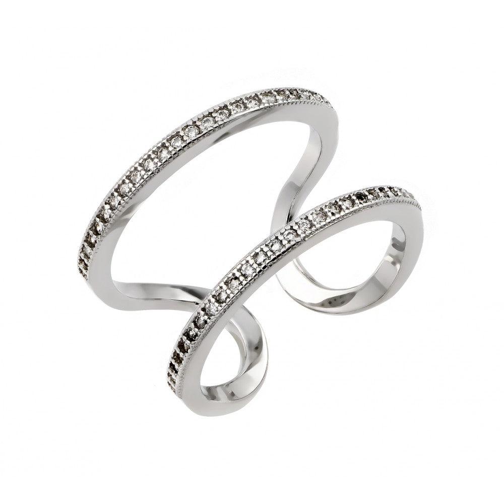 Rhodium Plated Sterling Silver 925 Entangling Clear CZ Ring Band Sizes 5-9