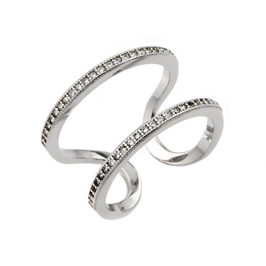 Rhodium Plated Sterling Silver 925 Entangling Clear CZ Ring Band Sizes 5-9