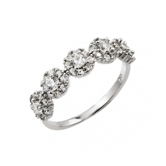 Rhodium Plated Sterling Silver 925 5 Clear Cluster CZ Ring Band Sizes 5-9