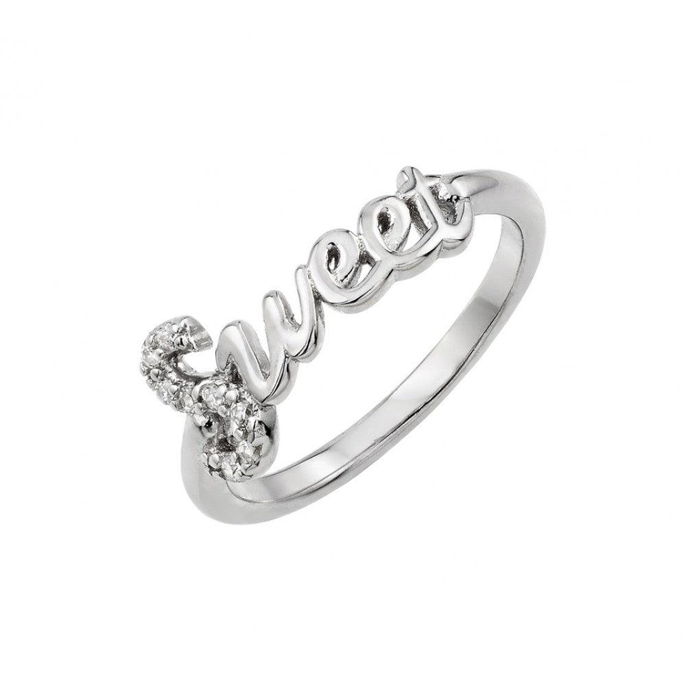 Rhodium Plated Sterling Silver 925 Clear CZ "Sweet" Ring Band Sizes 5-9