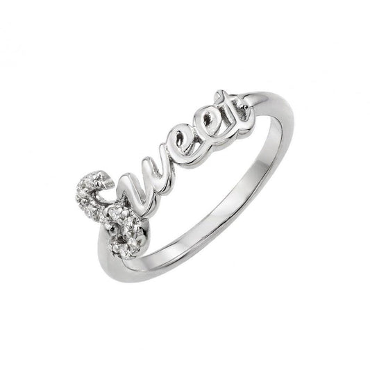 Rhodium Plated Sterling Silver 925 Clear CZ "Sweet" Ring Band Sizes 5-9