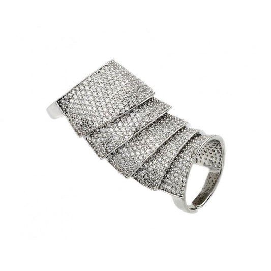 Rhodium Plated Sterling Silver 925 Armadillo Shell Pave Ring Band Sizes 6-8