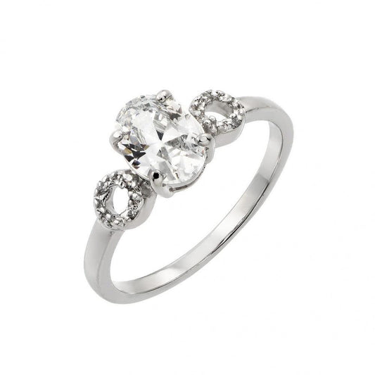 Rhodium Plated Sterling Silver 925 Clear Oval CZ Circle Sides Ring Sizes 5-9
