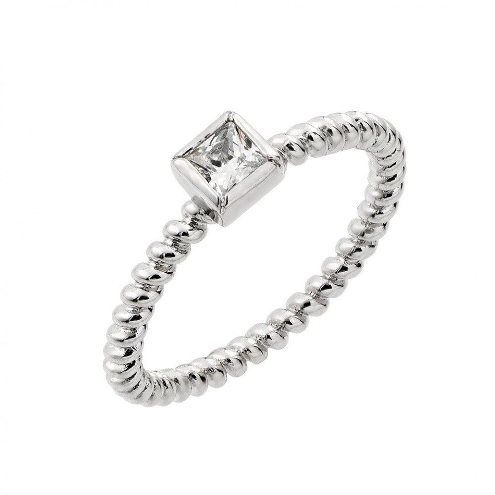 Rhodium Plated Sterling Silver 925 Clear Square CZ Bead Ring Band Sizes 5-9