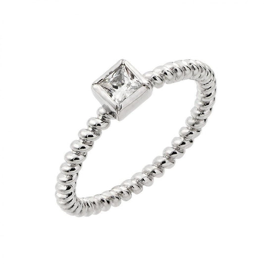 Rhodium Plated Sterling Silver 925 Clear Square CZ Bead Ring Band Sizes 5-9