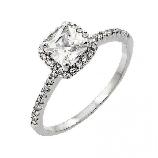 Rhodium Plated Polished Sterling Silver 925 Clear CZ Square Ring Band Sizes 5-9