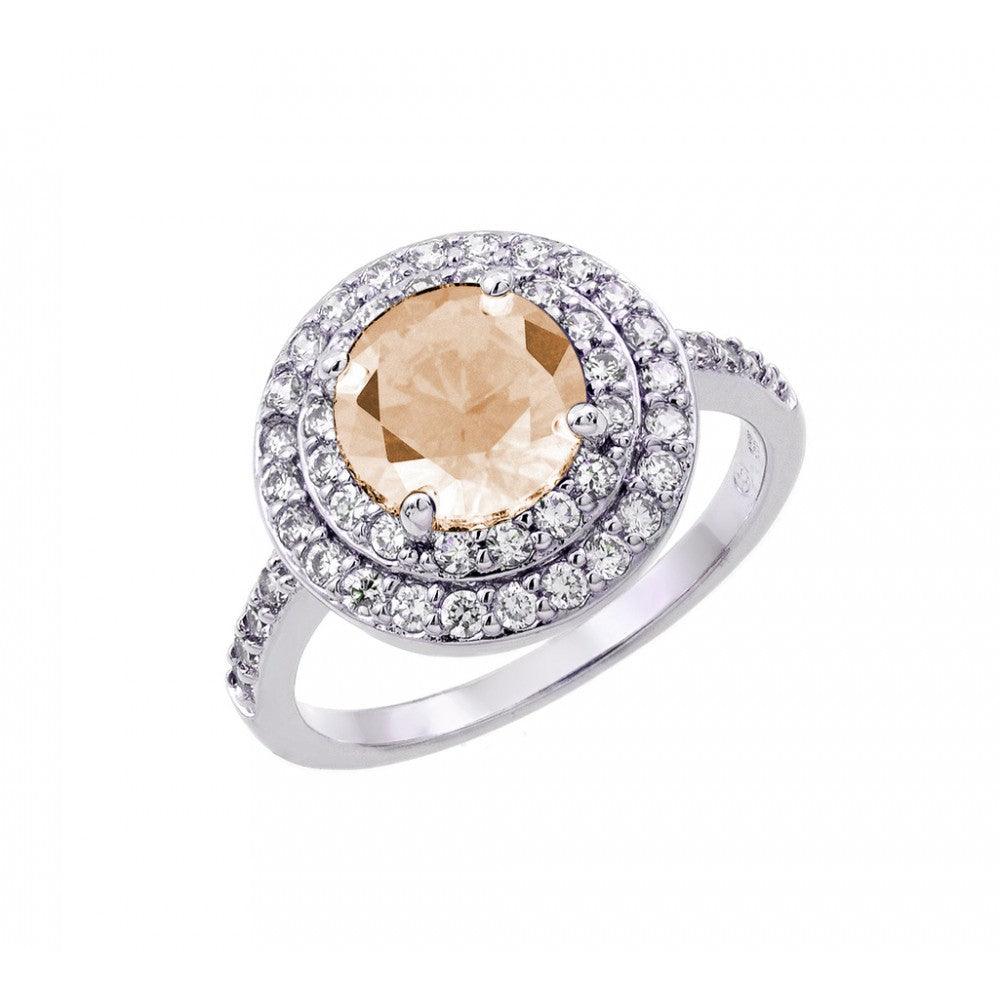 Rhodium Plated Sterling Silver 925 Champagne Clear Cluster CZ Ring Sizes 5-9