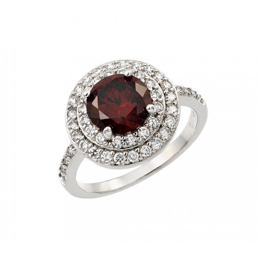 Rhodium Plated Sterling Silver 925 Red Clear Cluster CZ Ring Band Sizes 5-9