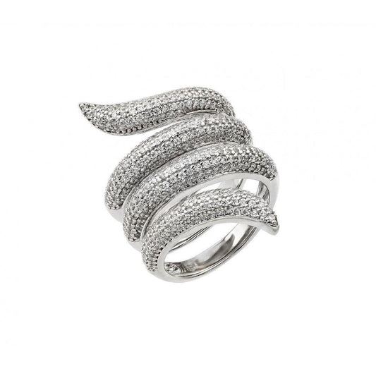 Rhodium Plated Sterling Silver 925 Coil Pave Clear CZ Cocktail Ring Sizes 5-9