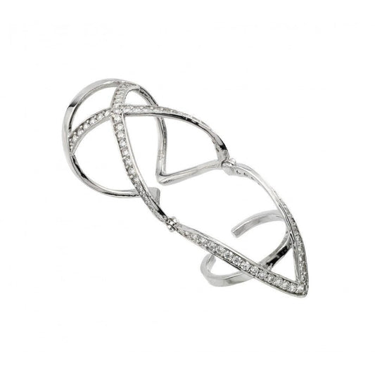 Rhodium Plated Sterling Silver 925 Knuckle Extension CZ X V Ring Band Sizes 6-9