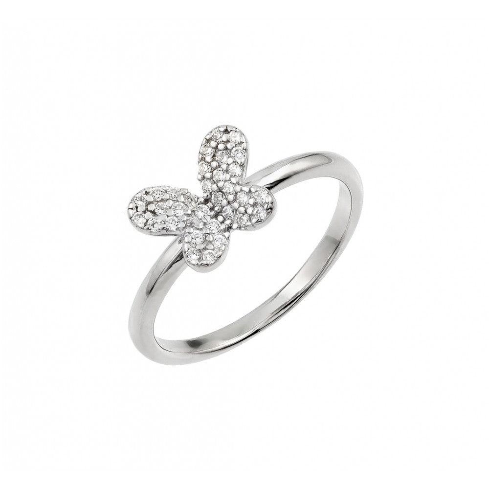 Rhodium Plated Sterling Silver 925 Clear CZ Butterfly Band Ring Sizes 5-9