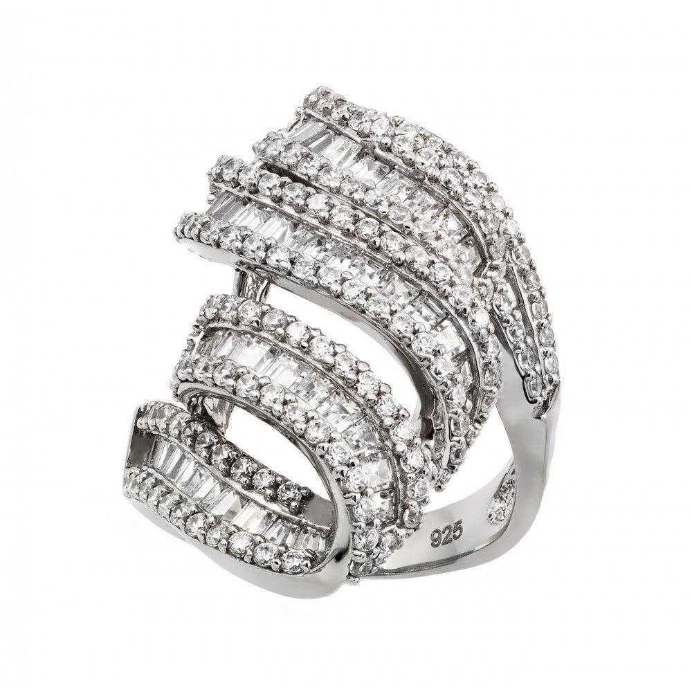 Rhodium Plated Sterling Silver 925 Micro Pave Clear CZ Cocktail Ring Sizes 5-9