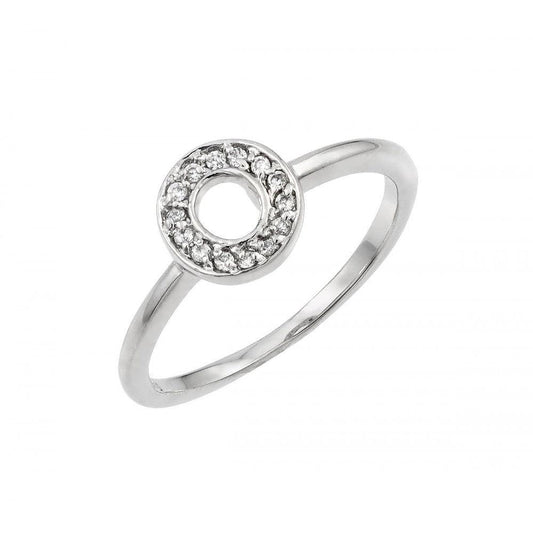 Rhodium Plated Sterling Silver 925 Pave Set Clear CZ Open Circle Ring Sizes 5-9