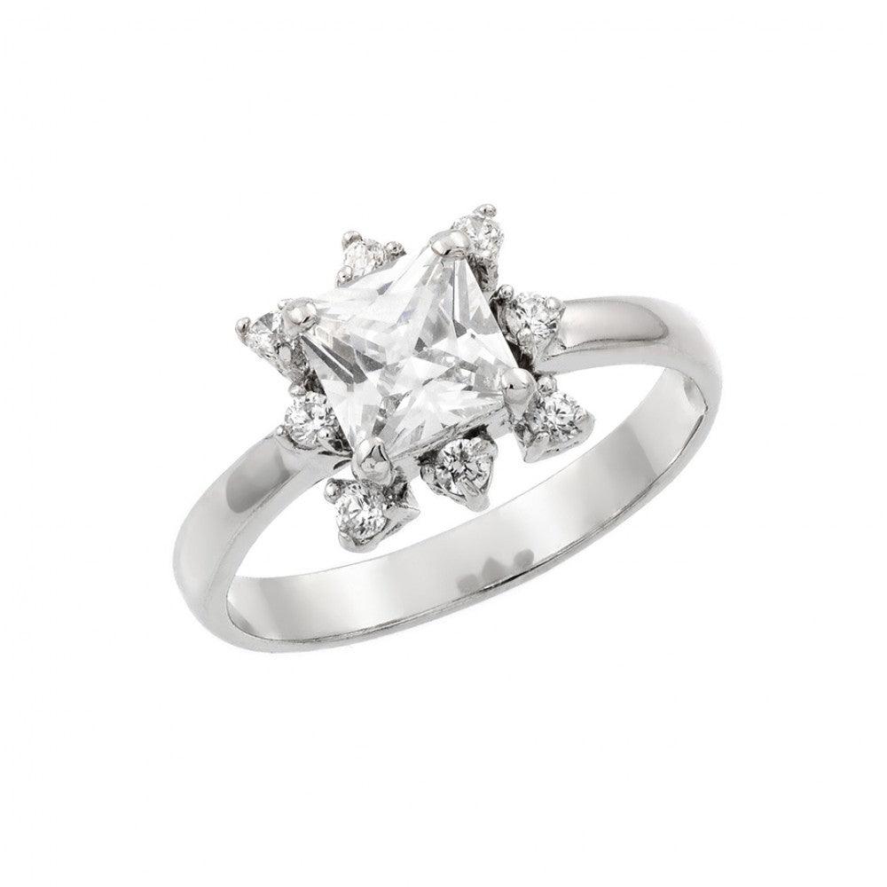 Rhodium Plated Sterling Silver 925 Clear Princess Cut CZ Bridal Ring Sizes 5-9