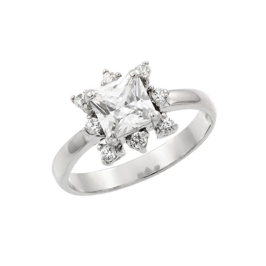 Rhodium Plated Sterling Silver 925 Clear Princess Cut CZ Bridal Ring Sizes 5-9