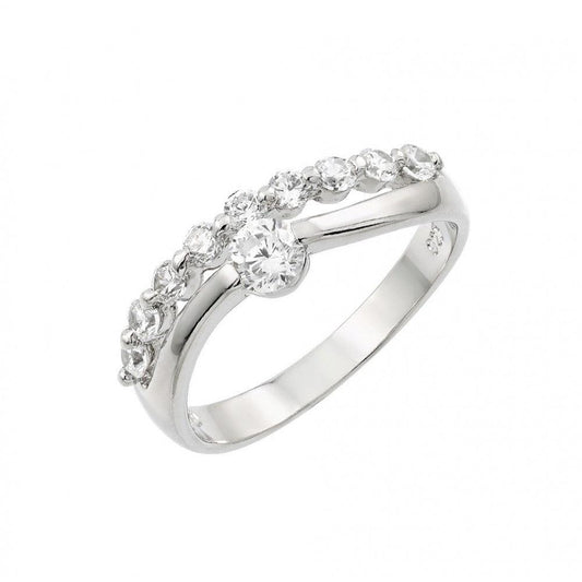 Polished Rhodium Plated Sterling Silver 925 Clear CZ Ring Band Sizes 5-9