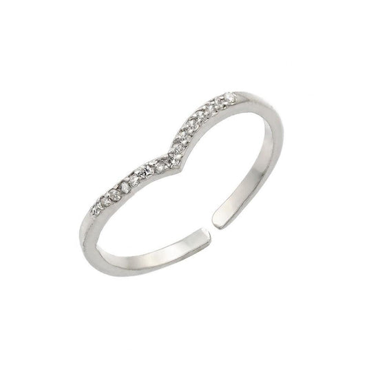 Rhodium Plated Sterling Silver 925 Clear CZ Chevron Adjustable Ring Sizes 5-9