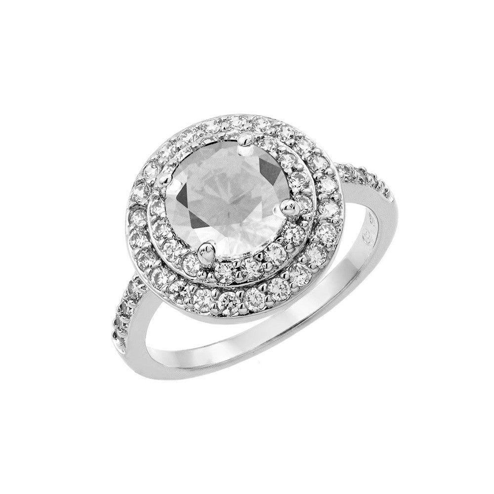 Sterling Silver 925 Rhodium Plated Clear CZ Center and Cluster CZ Ring Sizes 5-9