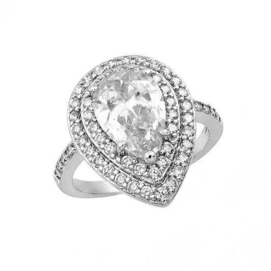 Rhodium Plated Sterling Silver 925 Clear CZ Teardrop Ring Band Sizes 5-9