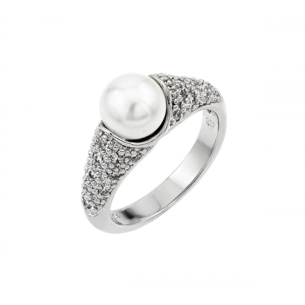 Sterling Silver .925 Clear CZ Freshwater Pearl Wholesale Fashion Ring Sizes 5-9
