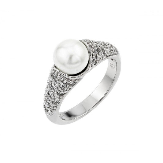 Sterling Silver .925 Clear CZ Freshwater Pearl Wholesale Fashion Ring Sizes 5-9