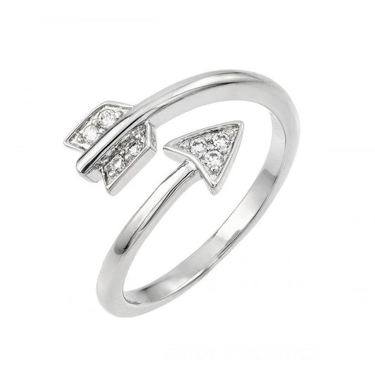 Polished Rhodium Plated Sterling Silver 925 Clear CZ Arrow Ring Band Sizes 5-9