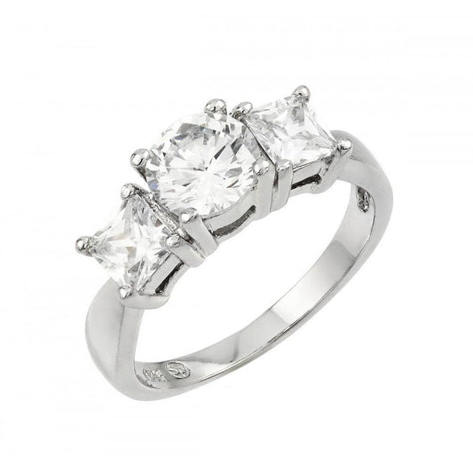 Rhodium Plated Sterling Silver 925 Past Present Future Clear CZ Ring Sizes 5-9