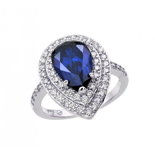 Rhodium Plated Sterling Silver 925 Blue Clear CZ Teardrop Ring Band Sizes 5-9