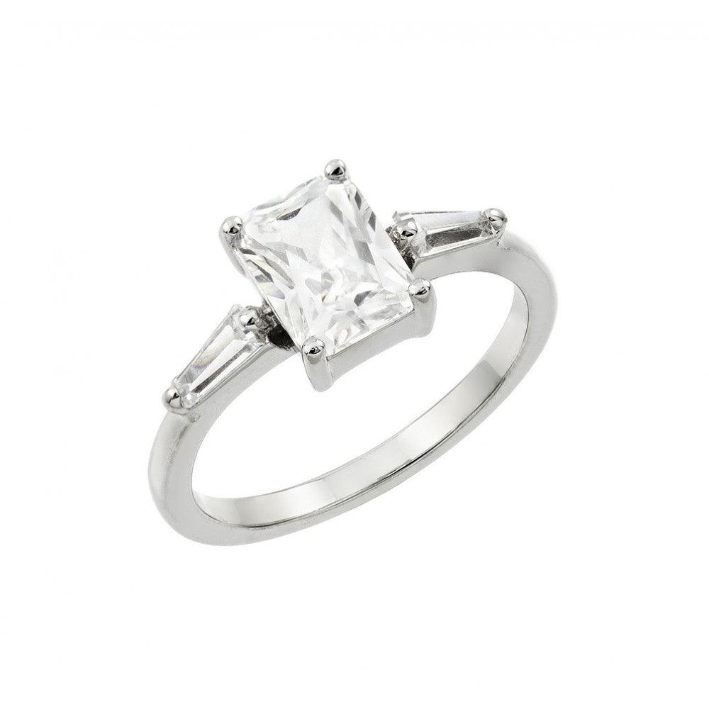 Polished Rhodium Plated Sterling Silver 925 Clear Center CZ Ring Band Sizes 5-9