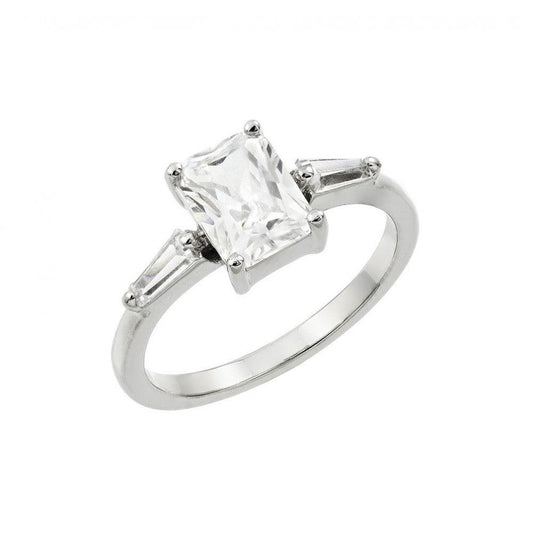 Polished Rhodium Plated Sterling Silver 925 Clear Center CZ Ring Band Sizes 5-9