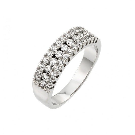Rhodium Plated Sterling Silver 925 Clear Pave Set CZ Ring Fancy Band Sizes 5-9