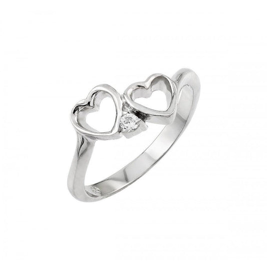 Rhodium Plated Sterling Silver 925 Clear CZ Open Heart Ring Love Band Sizes 5-9