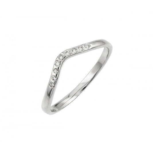 Rhodium Plated Polished Sterling Silver 925 Clear CZ Chevron Ring Band Sizes 5-9