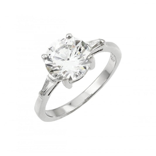Rhodium Plated Sterling Silver 925 Clear CZ Solitaire Ring Band Sizes 5-9
