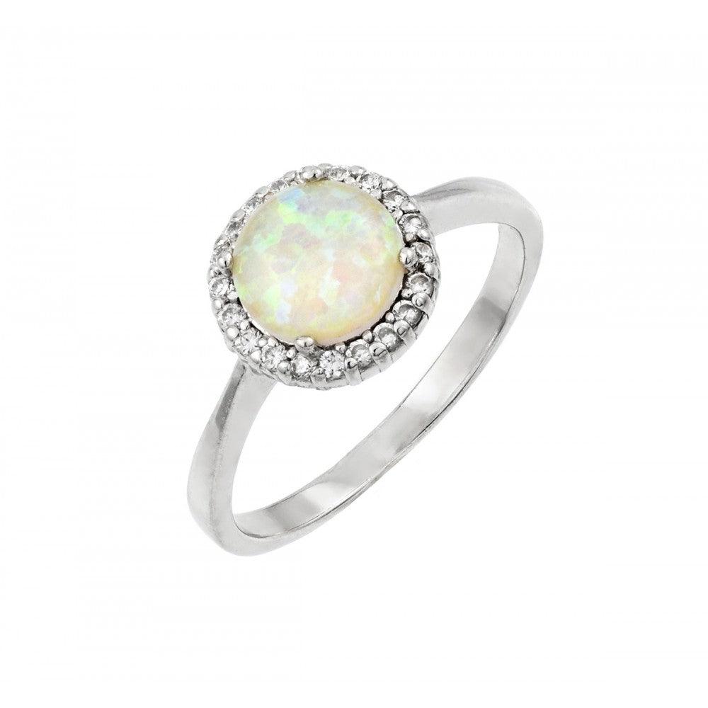 Rhodium Plated Sterling Silver 925 Synthetic Opal Clear CZ Ring Band Sizes 5-9