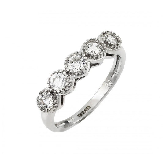 Rhodium Plated Sterling Silver 925 5 Clear CZ Cluster Ring Band Sizes 5-9