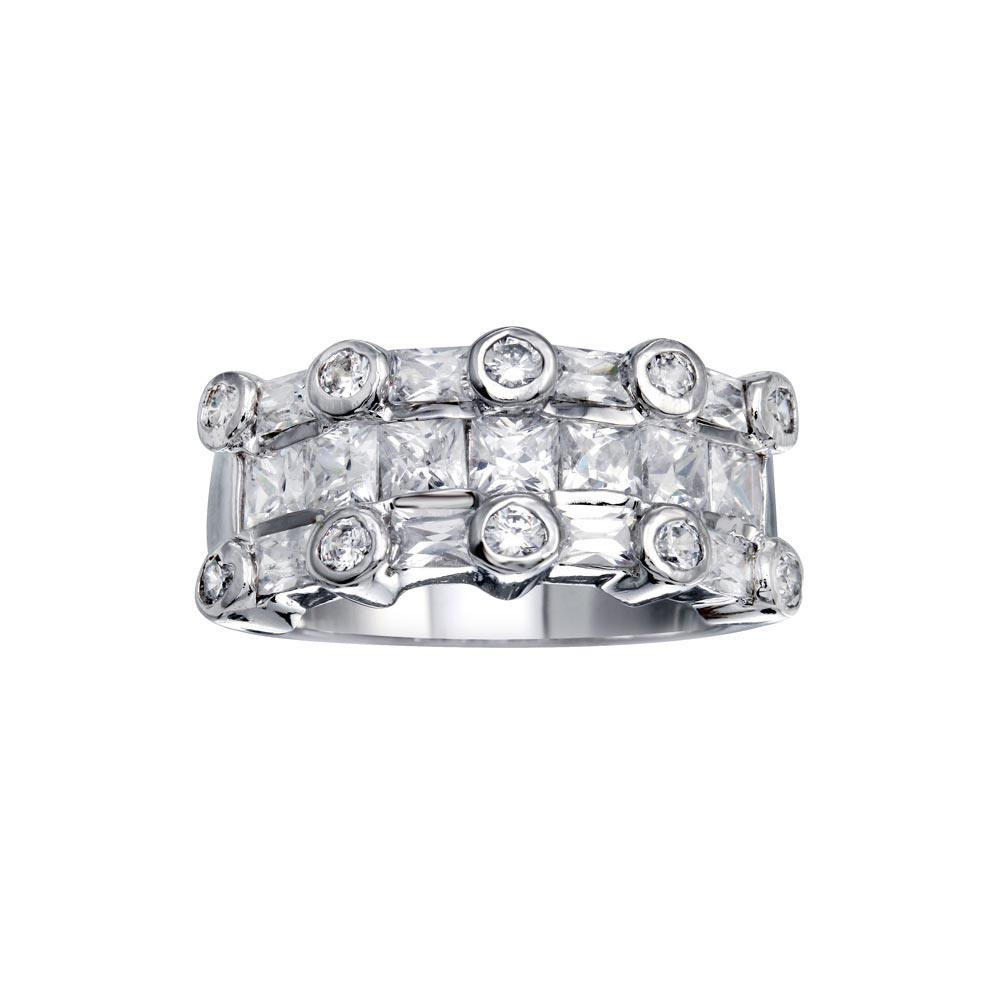 Rhodium Plated Sterling Silver 925 Multi Shaped Clear CZ Ring Band Sizes 5-9