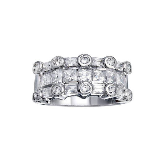 Rhodium Plated Sterling Silver 925 Multi Shaped Clear CZ Ring Band Sizes 5-9