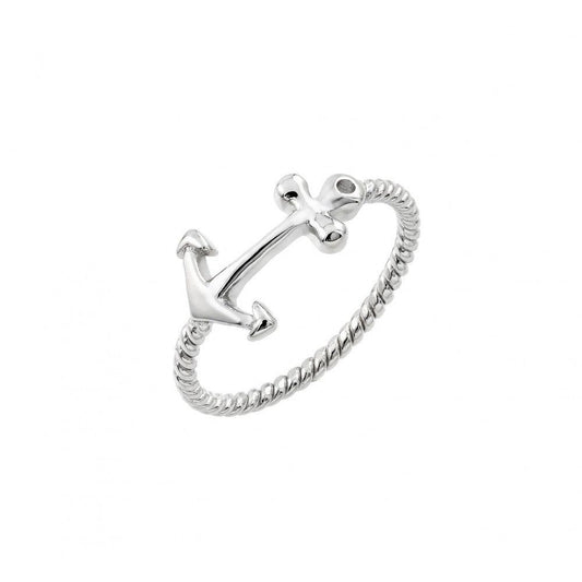 Rhodium Plated Sterling Silver 925 Round Clear CZ Anchor Rope Ring Sizes 5-9