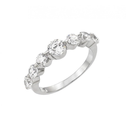 Rhodium Plated Sterling Silver 925 Clear Round 7 Set CZ Row Ring Band Sizes 5-9