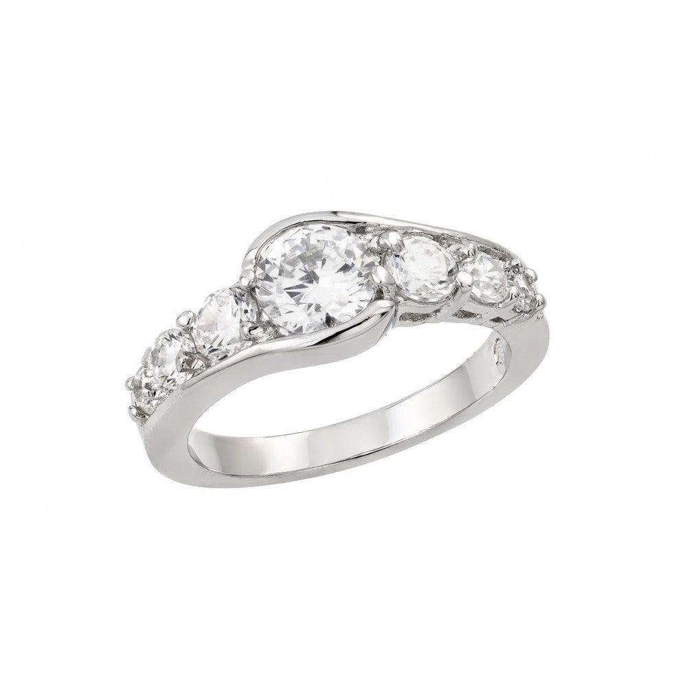 Polished Rhodium Plated Sterling Silver 925 Clear Round CZ Ring Band Sizes 5-9