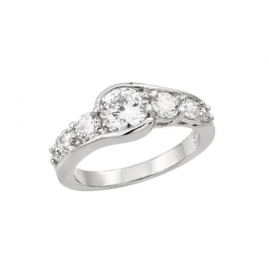 Polished Rhodium Plated Sterling Silver 925 Clear Round CZ Ring Band Sizes 5-9