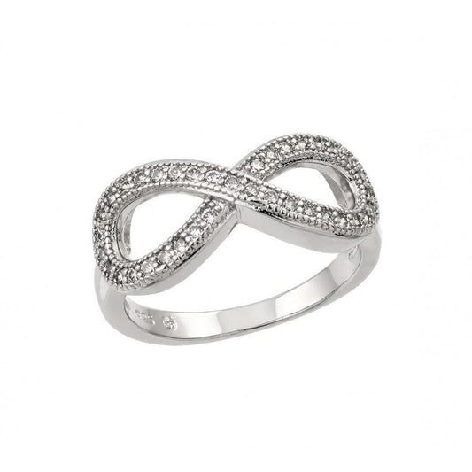 Rhodium Plated Sterling Silver 925 Clear CZ Infinity Ring Band Sizes 5-9