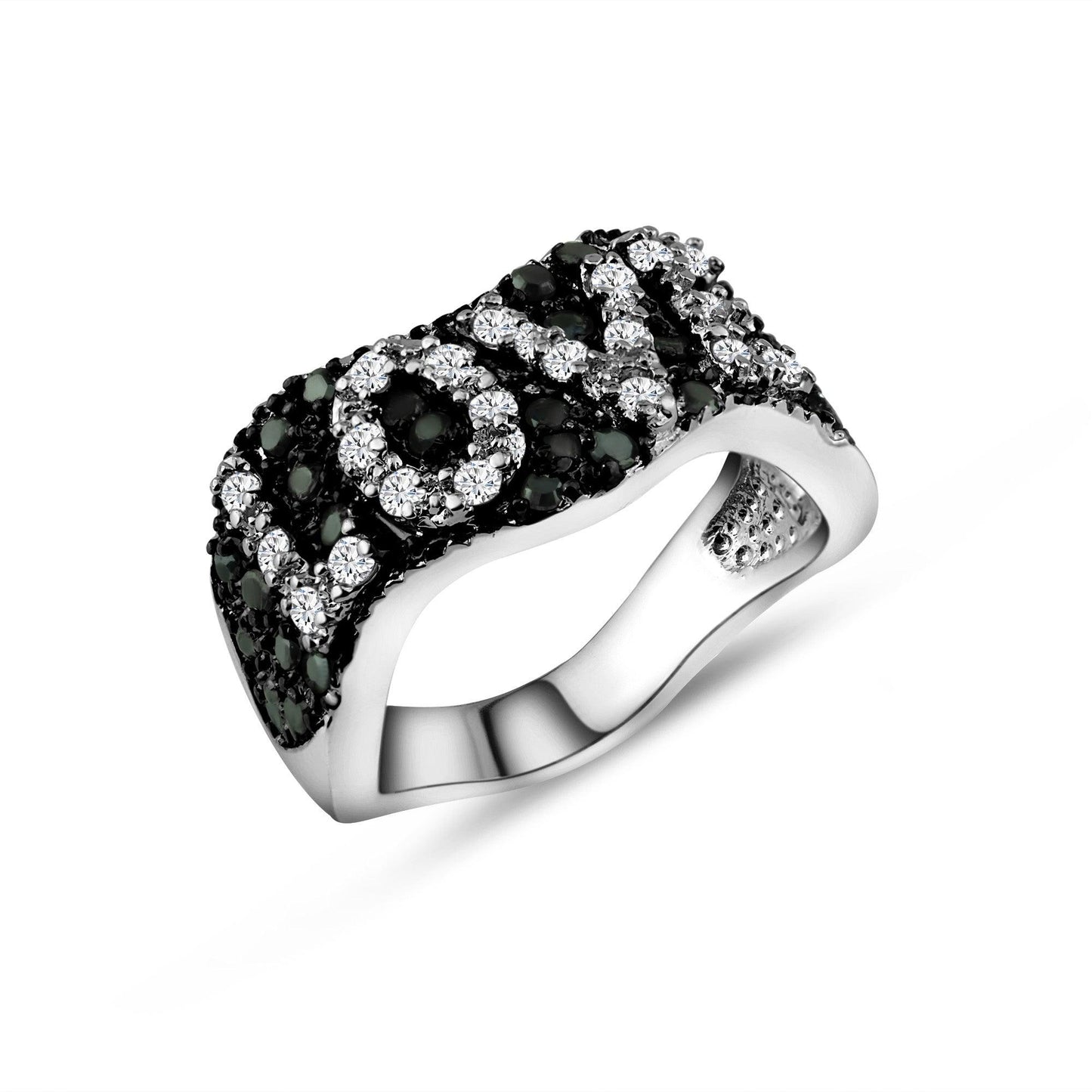 Black Rhodium Plated Sterling Silver 925 Clear Black CZ Love Ring Band Sizes 5-9