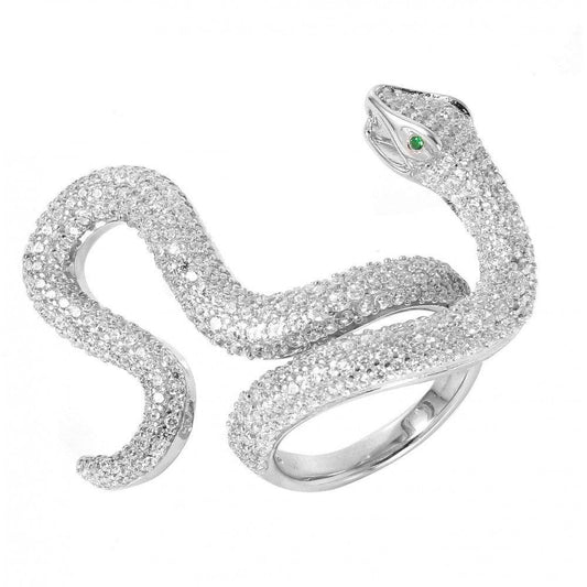 Rhodium Plated Sterling Silver 925 Cobra Clear CZ Ring Snake Band Sizes 6-9