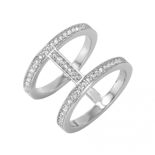 Sterling Silver .925 Rhodium Plated Twin Connected Clear CZ Band New Sizes 6-9