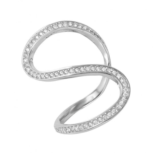 Rhodium Plated Sterling Silver 925 S-Shaped Clear CZ Ring Band Sizes 6-9