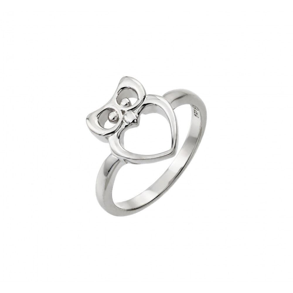 Rhodium Plated Sterling Silver 925 Open Heart Owl Ring Polished Band Sizes 5-9