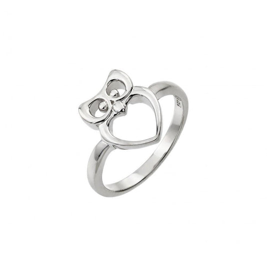 Rhodium Plated Sterling Silver 925 Open Heart Owl Ring Polished Band Sizes 5-9