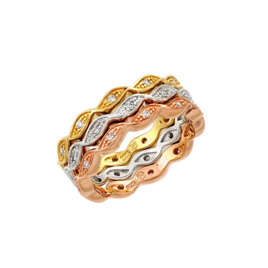 Rhodium Rose Gold Plated Sterling Silver 925 Stackable Eternity Ring Sizes 5-9